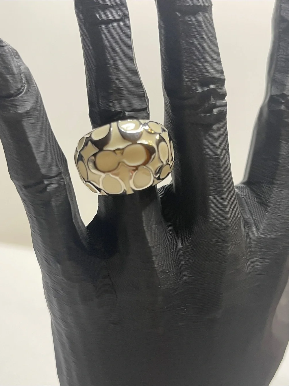 Coach Enamel C Pattern Statement Ring - White & Silver - Picture 2 of 6